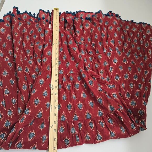 NWT Maroon Buti Printed Cotton Long Dress Pompom Lace Shoulder Straps XL - Picture 7 of 8
